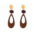 Pendientes retro geométricos de cuentas de madera huecas con piezas de metal martillado - Estilo de Gota de Agua de Empalme Retro (A)