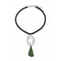 Collar geométrico exagerado con colgante ovalado plateado y flecos verdes largos - Estilo de Borla Verde Oscuro (A)