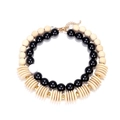 Collana a doppio strato fatta a mano con grandi perle nere e dischi in legno geometrici - Stile a Perline Geometriche Nero e Beige (A)