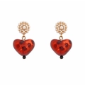 Fashionable red heart leopard resin earrings with white pearl flower studs for women - Reddish Brown Leopard Heart (A)