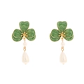 Orecchini a fiore con smalto verde e pendenti con perle a goccia in oro retrò - Verde