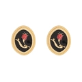 Boucles d'oreilles vintage dorées avec émail noir et motif de tulipe rouge rétro - Noir Irisé