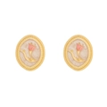 Boucles d'oreilles ovales dorées rétro avec texture marbre et émail tulipe rose - Blanc AB