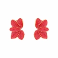 Elegant pastoral style red enamel flower stud earrings with gold-plated metal edges - Red