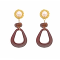 Retro geometric leopard print teardrop earrings with wood beads and gold pearls - Reddish Brown Leopard Splicing Style (A)