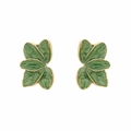 Detail of green enamel flower earrings with marbled texture and gold plated edges - Green
