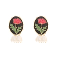 Orecchini retrò in smalto con rose rosse, bordi dorati e pendenti con perle finte - Stile Smalto Retrò Fiore Rosso Foglia Verde