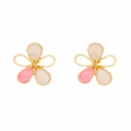 Elegant gradient enamel flower stud earrings with gold hollow petals for women - Pink & White