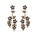 Vintage long hollow floral drop earrings with rhinestones in gold metal finish - Antique Gold