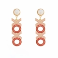 Golden XOXO earrings with pearls and colorful enamel lettering for women - Pink Red White Color (A)