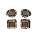 Orecchini geometrici vintage con pietre di vetro marrone sfaccettate e cornici in metallo sbalzato - Zircone Nero
