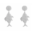 Orecchini a pendente a forma di pesce in argento con disco a spirale e pesce strutturato - Argento