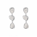 Baroque tiered pearl earrings with irregular silver metal frames and organic geometry - White K/Silver