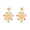 Luxury gold heart earrings with flower stud and colorful rhinestone pave flower charms - Gold/Multicolor