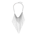 Collier plastron argenté multicouche avec franges en métal et pendentif en V - Argenté