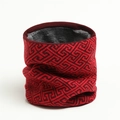 Detailed view of the red knit neck warmer featuring a thick grey fleece lining for warmth - 25cm / Red