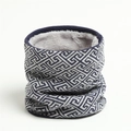 Warm winter knitted neck warmer with thick faux fur lining and geometric pattern - 25cm / White