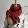 Brick red tassel scarf made of thick wool-like fabric for autumn and winter - Brick Red