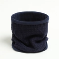 Detail of navy knit neck warmer with vertical ribs and warm fleece lining - Navy Blue