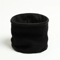 Close-up of black knitted neck warmer with vertical stripe texture and plush thermal lining - Black