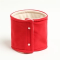 Close-up of red fleece neck warmer with white fur lining and snap button closure - 25x17cm / Red