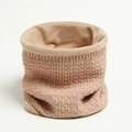 Beige winter neck warmer with checkered knit texture and thick plush faux fur lining - Camel