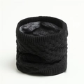 Close-up of black checkered knit fabric and thick gray fleece lining for winter neck gaiter - 25x20cm / Black