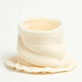Detailed knit texture and ruffle edge of this cream white soft thermal neck warmer scarf - Beige