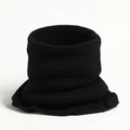 Close-up of black knitted neck warmer with horizontal rib texture for winter warmth - Black