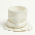 Detailed close-up of white knitted neck warmer showing ribbed texture and ruffled edge - White