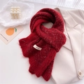 Sciarpa in lana rossa con toppa a lettere su blazer beige, elegante scialle invernale - 166x20cm / Rame Retrò