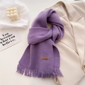 Retro purple knitted scarf with soft tassels and handmade label for autumn and winter - Purple