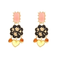 Orecchini pendenti vintage stile palazzo con ciondoli a cuore in resina e fiori - Oro