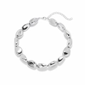 Detail of silver metallic beaded necklace with irregular organic pebble-shaped modules - Silver