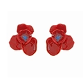 Orecchini a fiore rosso 3D con centro blu e bordi dorati in stile smalto di tendenza - Fiore Rosso (A)