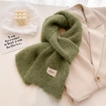 Chic matcha green knit scarf with plush mohair texture and minimalist logo tag - 161x21cm / Green