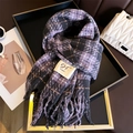Purple and black plaid cashmere-feel scarf with fringe tassels in a stylish gift set - Black Purple (WT180-4)