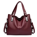 Burgundy women's tote bag with lychee grain texture and silver metal hardware - Red