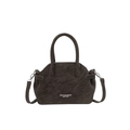 Dark brown textured leather shell bag with handle and adjustable shoulder strap - Brown