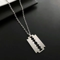 Silver stainless steel blade pendant necklace with matte brushed finish in punk style - Silver