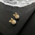 Sparkling gold bow earrings with micro-set diamonds and clustered white pearls - Bowknot (1-7#7)