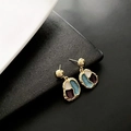 Retro gold pendant earrings with colorful blue and purple enamel inlays on black stone - Three-Color Blocking Style (1-8#4)