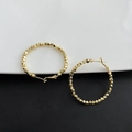 Large golden hoop earrings with faceted bead design and high polished metallic finish - Small Square Cube Earrings / Gold