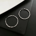 Silver hoop earrings with multifaceted geometric blocks and polished metallic finish - Small Square Cube Earrings / Silver