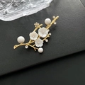 Elegant gold shell flower branch brooch with white pearls and sparkling crystals - Shell Plum Blossom Gold