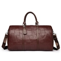Large dark brown patchwork duffel bag with crocodile texture and shoulder strap - L / Brown