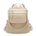 Beige corduroy rugzak voor dames met lederen bandjes en diverse handige zakken - Broken Wit