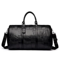 Large black duffel bag with mixed exotic leather textures and adjustable strap - L / Black