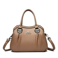 Brown leather handbag with litchi texture and metal kangaroo logo detail - Khaki