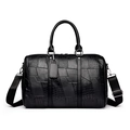 Black travel bag with crocodile texture patchwork and adjustable shoulder strap - S / Black